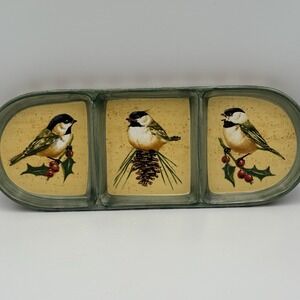LENOX Winter Greetings 3 Part Relish‎ Dish Catherine McClung Christmas Birds